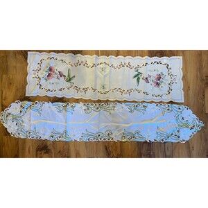 2 Spring Summer Floral Table Runner W/ Hummingbirds & Flowers Pink Green Party